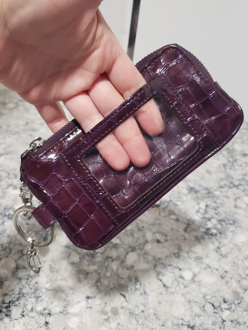 Brighton Patent Leather Crocodile-embossed Card Holder Zippy Wallet w/ Keyring